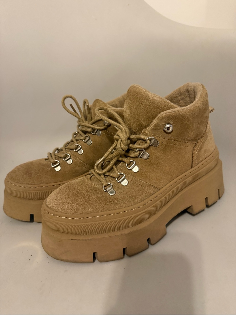 Aldo Tan Suede Lace-Up Platform Hiker Boots - Picture 2 of 5